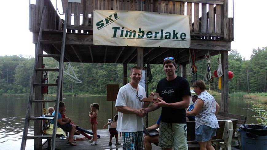 Timberlake tournament start dock with State Champion plaque